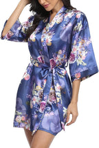 Women's Floral Satin Robes Bride Bridesmaid Getting Ready Robe Short Silky Kimono Sleepwear for Wedding Party