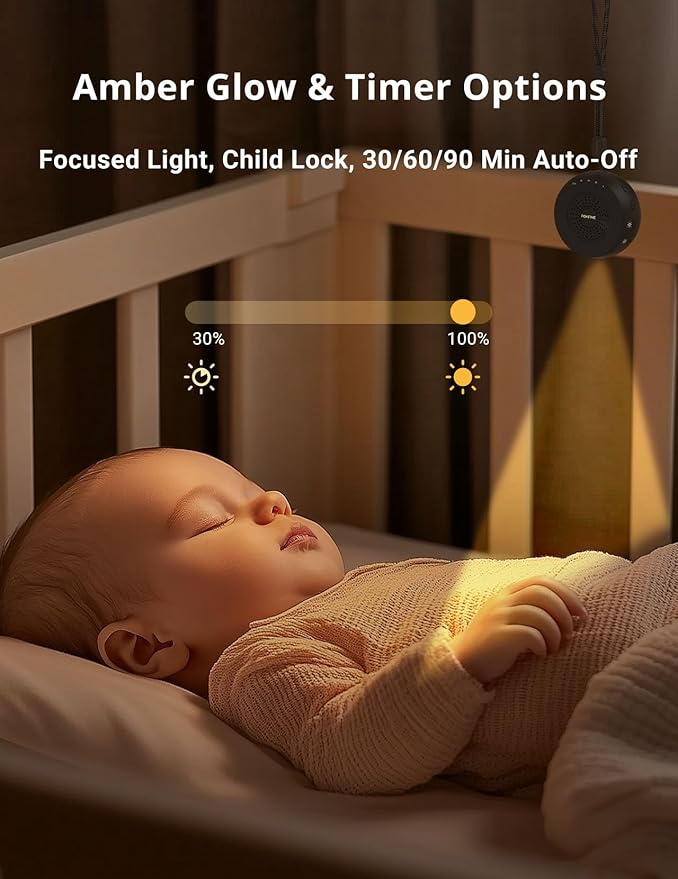 FOXFINE Portable Sound Machine, Travel White Noise Machine with 36 Soothing Sounds, Focus Light & Headphone Jack, Timer & Memory for Sleeping, Baby, Adults, Black