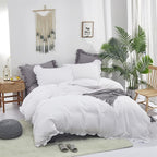 Cottonight White Comforter Set Queen Ruffle Bedding Comforter Set Farmhouse Boho Ruffles White Blanket Quilts Soft Breathable Bedding Set for Queen Bed