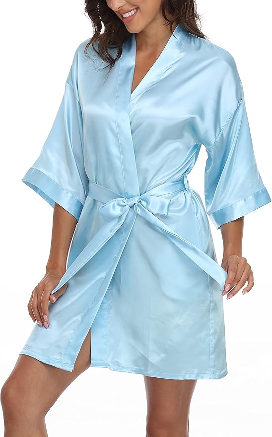 Giova Women's Satin Robe Bride & Bridesmaid Wedding Party Bathrobe Short Kimono Gown