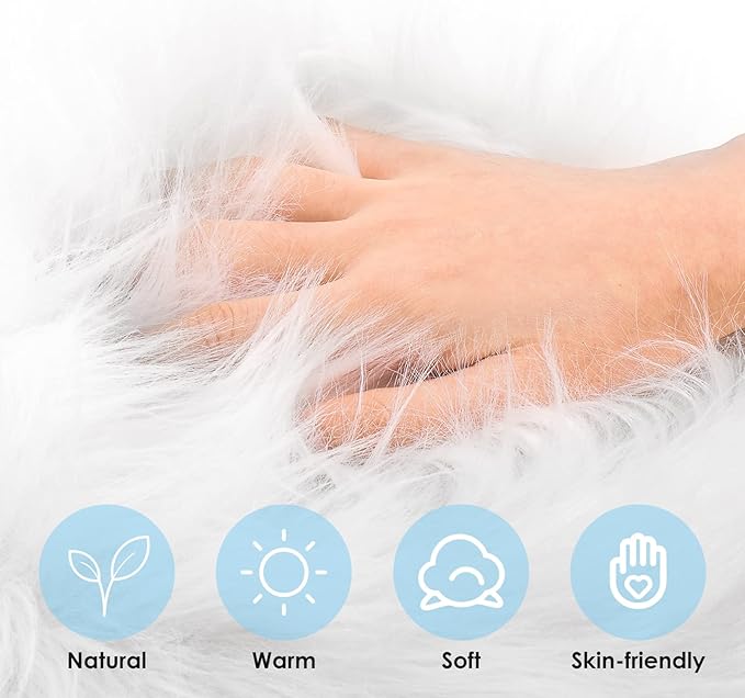 Molain Bench Cushion Fluffy Area Rug White Soft Faux Fur Bedroom Balcony Couch Reading Nook Cover Plush Mini Car Chair Seat Pad Hallway Fireplace Living Room Floor Decorations (50 cm Oval)