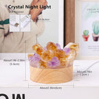 Runyangshi Natural Crystal Night Lamp Bedroom Bedside Sleep Night Light Citrine Amethyst Healing Crystal Gemstone Quartz Ambient Light USB Powered Night Decoration Desktop Ornament for Home Decor Gift