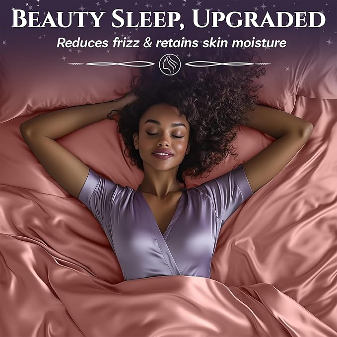 SLEEP SANCTUARY Satin Sheets Full Size – 4 Piece Luxury Silky Bed Set, Softer Than Silk, 15" Deep Pocket, Cooling & Wrinkle-Free, Moisture-Wicking & Breathable for Hair & Skin (Blush Pink)