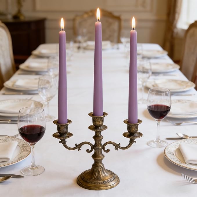 12-Pack Dusty Purple Taper Candles, 10 Inch Unscented Dripless Candlesticks, Long-Lasting Burn Time of 7-8 Hours, Perfect for Home Décor, Weddings, and Events