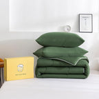 COTTEBED 3PCS Olive Green Comforter Set Queen Size - Jersey Knit T-Shirt Feeling Ultra-Soft Cute Cozy Lightweight Bedding Blanket Quilt Down Set & Pillowcase for All Season Use, Full Queen 88x92 inch