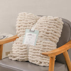 bearberry Chunky Knit Throw Blanket 60x80 Inches Handmade, Soft Jumbo Chenille Yarn with Cable Rope Knot Design | Thick Cozy Large Blanket for Couch, Sofa, Bed & Living Room Home Decor | Beige