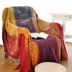 Boho Throw Blanket - Hippie Chenille Jacquard Bohemian Chair Couch Sofa and Bed Furniture Cover with Colorful Tribal Pattern (Red, 87" x 102")