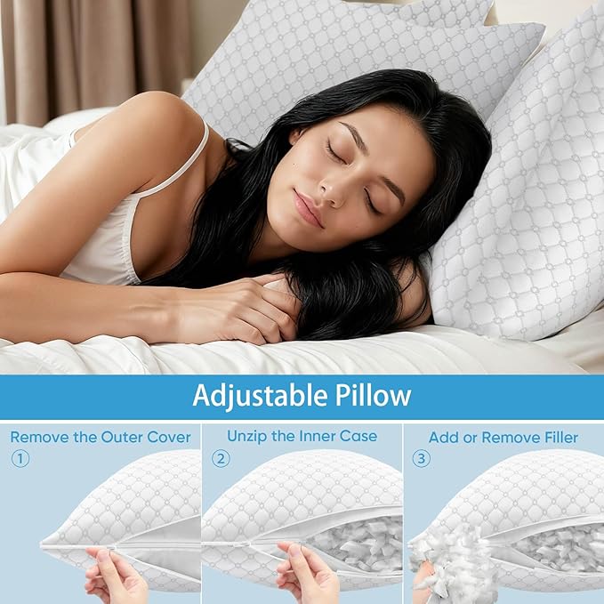 OAISZ Shredded Memory Foam Pillow, King Size Cooling Adjustable Firm Bed Pillow for Sleeping, Washable Removable Cover, Ideal for Side, Back & Stomach Sleepers