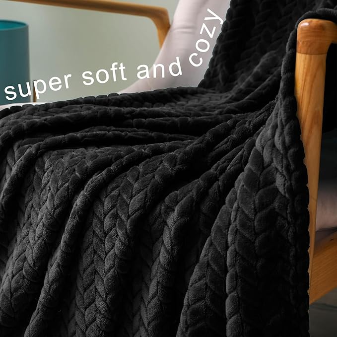 Exclusivo Mezcla Fleece King Size Blanket for Bed, 90x104 Inches Soft Cozy Jacquard Flannel Blankets, Lightweight Fuzzy Plush Warm for Women, Black