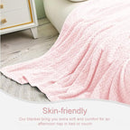 Exclusivo Mezcla Fleece Twin Size Blanket for Bed, 90x66 Inches Soft Cozy Jacquard Flannel Blankets, Lightweight Fuzzy Plush Warm for Women, Light Pink