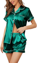 Women's Silk Pajama Set Short Sleeve Sleepwear Satin Button Down Pj Tops and Shorts 2 Piece Loungewear