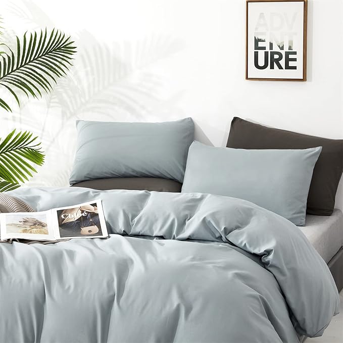 Luxlovery Light Blue Comforter Set Twin Dusty Blue Bedding Set Haze Blue Minimalist Bedding Set Soft Breathable Blanket Quilts Modern Modern Comforter Set