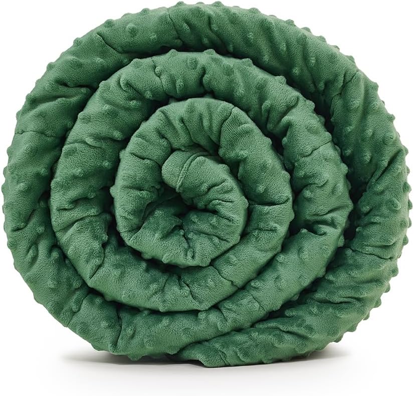 TONGDADA Minky Weighted Blanket | 40''x60'',7lbs | Cozy and Soft Minky Weighted Throw Blanket | Luxury Velvet with Premium Glass Beads | Dark Green Minky