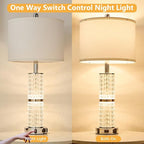 SAIWEYA Crystal Table Lamps Modern 3-Way Dimmable Bedside Lamp with 2 USB Ports & AC Outlets for Living Room Bedroom Nightstand Lamp Night Light