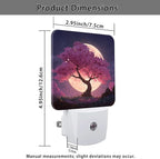 Cherries Blossom Night Lights Plug Into Wall, Nature Dreamy Moon Night Sky Spring Peach Dusk to Dawn Led Plug in Lights for Living Room Entryway Kitchen Decor 1pcs
