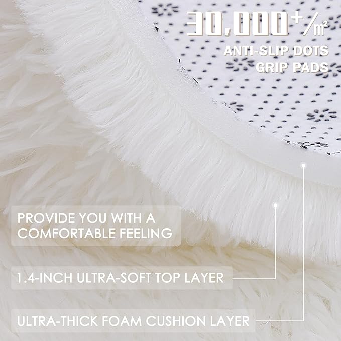 OLANLY 8x9 Machine Washable Large Area Rugs for Living Room, Bedroom, Soft Fluffy Shaggy Bedside Rug, Indoor Floor Carpet for Kids Girls and Boys, Dorms, Nursery, Home Decor Aesthetic, Ivory
