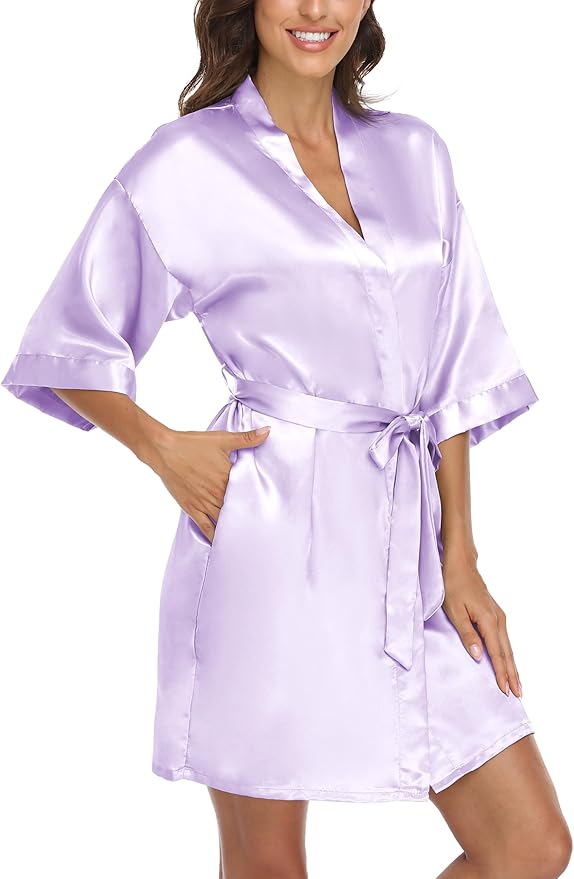 Giova Women's Satin Robe Bride & Bridesmaid Wedding Party Bathrobe Short Kimono Gown