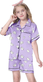 Girls & Womens Satin Pajamas Set, Silk Button-Down Sleepwear 2 Piece Nightwear, 3 Years - Women XXL