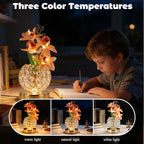 Flower Table Lamp, Orchid Flower with Crystal Vase Lamp, Cordless Touch Desk Light, 3 Colors Dimming & Rechargeable, Small Night Light for Bedroom Home, Romantic Gifts for Girl Women (White)