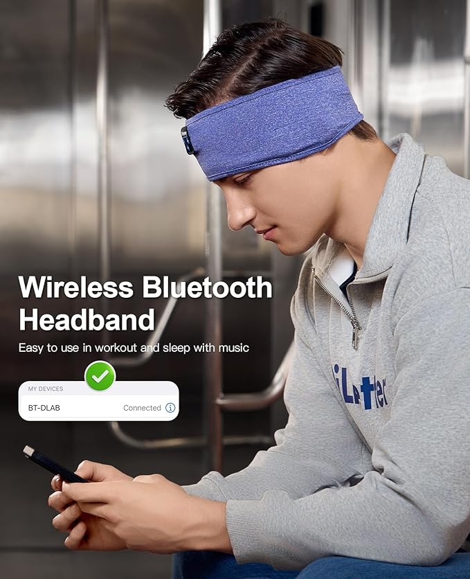 Perytong Sleep Headphones Bluetooth 5.4 Headband, Wireless Sleep Headphones for Side Sleepers, Over-Ear Headphones Sports Headband Eye Mask with Built-in Earphones for Sleeping Running Jogging Nap