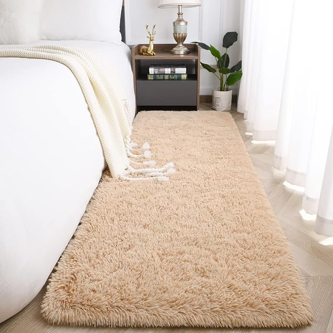 Jelymark Super Soft Shaggy Rug for Bedroom, 2x6 Feet Fluffy Carpet for Living Room, Fuzzy Indoor Plush Area Rug for Home Decor, Furry Floor Rugs for Dorm, Kids Nursery Rug for Girls, Beige