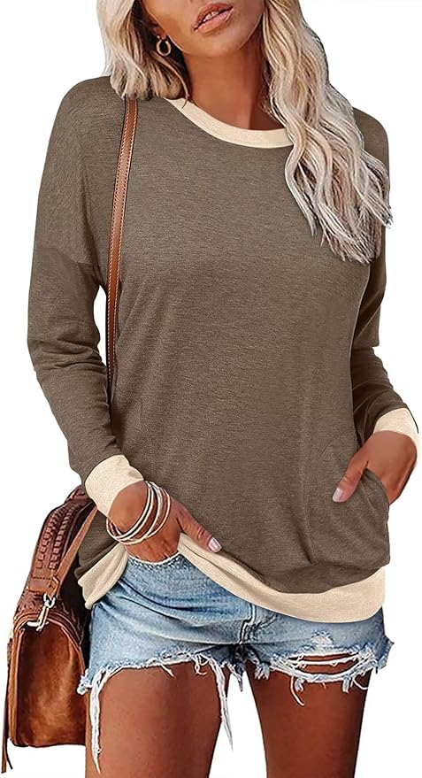 Magritta Women's Long Sleeve Leopard Color Block Tunic Comfy Crewneck T Shirt Tops Black XL