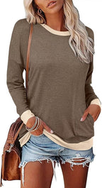 Magritta Women's Long Sleeve Leopard Color Block Tunic Comfy Crewneck T Shirt Tops Black XL