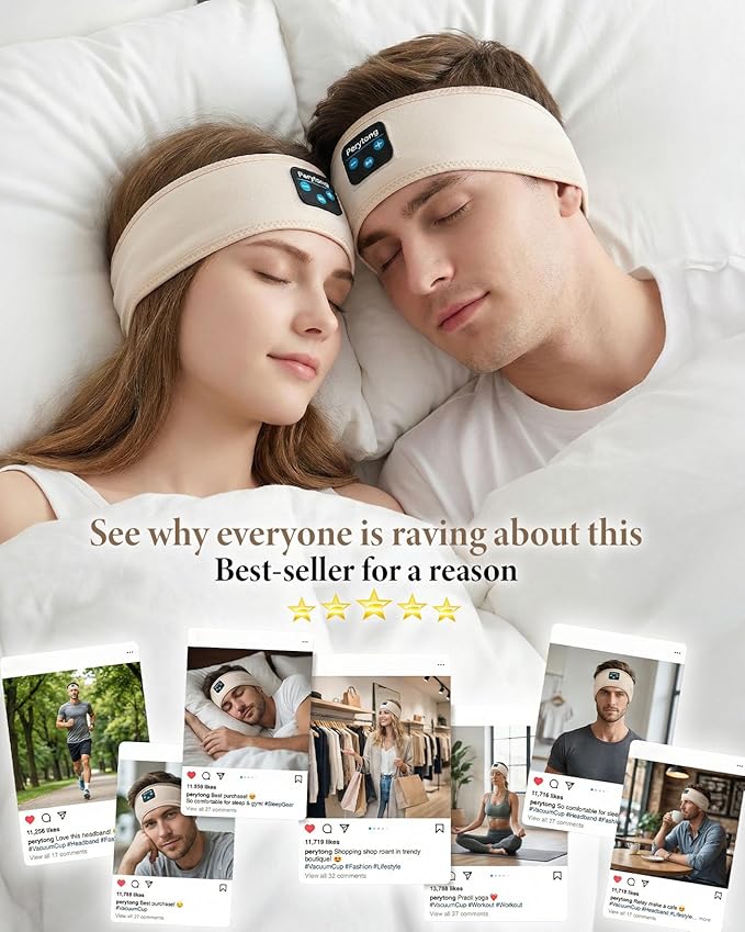 Sleep Headphones Bluetooth 5.4 Headband, Wireless Sleep Headphones with Ultra-Thin Stereo Speakers for Side Sleepers, Sports Headband Music Earphones Eye Mask for Nap Jogging Running Workout Air