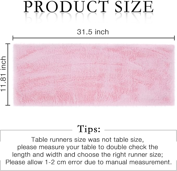 duduta Pink Faux Fur Spring Easter Dresser Runner, Soft Fluffy Coffee Table Runner Nightstand Cover Girls Room Decor 11.8 in x 31.5 in