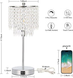 Boncoo Crystal Table Lamp Set of 2 Touch Control, Crystal Lamps with USB Ports Elegant Shade Bedside Lamp Silver, Dimmable Touch Table Lamp for Nightstand Bedroom Living Room, 4W LED Bulb Included