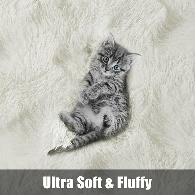 Macgace Fluffy Runner Rug, 2x6 Cream White Washable Hallway Area Rugs for Bedroom Living Room Kitchen Laundry, Long Shag Rug with Non Slip Rubber Backing Fuzzy Entryway Carpet Modern Home Decor