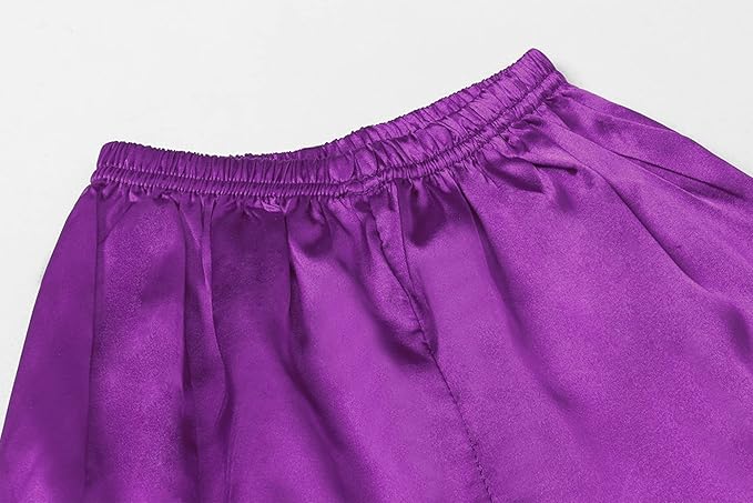 Umeyda Girls Womens Pajamas Set, Satin Silky Button Down Loungewear 2 Piece Short Sleeve Pants PJS Sets for Mommy Kids