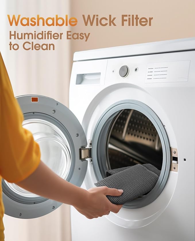 Reuseable Wick Evaporative Humidifier for Bedroom Quiet Healthy Baby Humidifier, No White Dust, Evaporative Humidifier Large Room 800ml/h 3 Speeds, 2