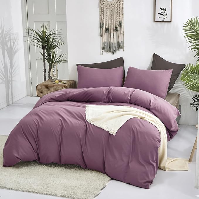 Luxlovery Purple Comforter Set Cal King Pale Mauve Bedding Comforter Set Dusty Purple Modern Elegant Solid Bed Blanket Soft Breathable Lilac Blanket Quilts 3 Piece Bedding Set for Women