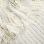 Ultra Soft Pre-Washed Quilted Boho Cream Twin Size Blankets for Bed, Ruffle Fringed Decorative Throw, Stone Washed Chic Rustic Blanket for Sofa Couch Bed, 60"*80"