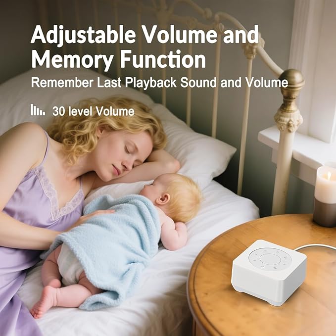 White Noise Sound Machine, Noise Machine for 20 Soothing Sounds, 2 Customizable Shortcut Buttons, Timer, Memory Function, USB-A Cable Included(Battery&Adapter NOT Included)for Baby, Kids&Adult (white)