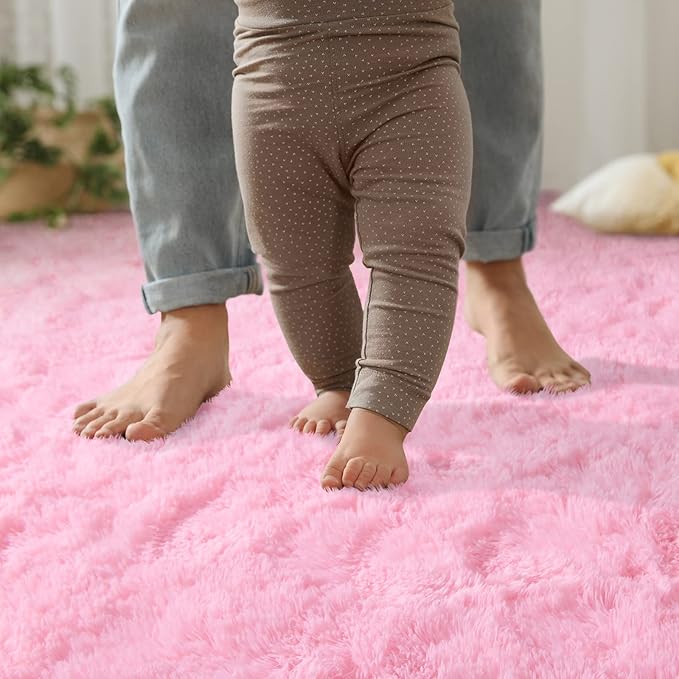 YJ.GWL Soft Area Rugs Fluffy Runner Rug for Bedroom Living Room 2x6 Feet, Pink Shag Rug Plush Carpet Non Slip for Nursery Dorm, Fuzzy Bedside Rug for Kids Boys Girls Room Home Decor