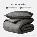 Bare Home Bedding Duvet Cover Extra Long - Premium 1800 Super Soft Collection - Lightweight, Duvet Cover - Soft Textured (Twin/Twin XL, Grid - Grey/White)