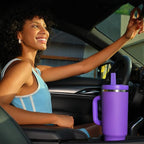 40 oz Tumbler with Handle and Straw: Stainless Steel Insulated Tumbler Keeps Cold for 24 Hours, Leakproof Travel Cup Fits in Cup Holder and BPA-Free,Violet