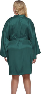 Women's Plus Size Short Silky Bathrobes Satin Kimono Robes Bride Bridesmaid Loungewear Soft Nightgown