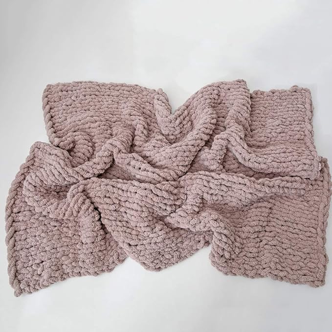vctops Boho Chenille Chunky Knit Throw Blanket Super Soft Warm Cozy Hand Knit Blankets for Couch Bed Sofa Chair (Camel Grey,31"x39")