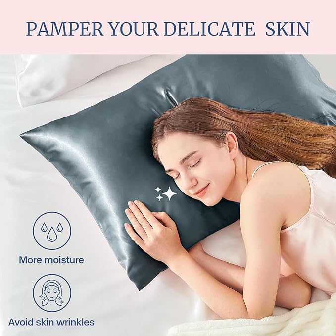BEDELITE Satin Pillowcase for Hair and Skin, Super Soft and Cooling Similar to Silk Pillow Cases 2 Pack with Envelope Closure, Gift for Women Men(20"x40" King Size, Space Grey)