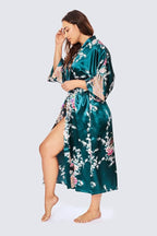 KIM+ONO Plus Size Luxury Kimono Robe for Women | Long Satin Floral Robe | Original Design | Removable Waist Tie Closure