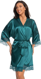 Kihnop Women's Satin Robe Silk Robe Lace Bridal Robes for Bride Bridesmaid Robes Silky Bathrobe Getting Ready Sleepwear