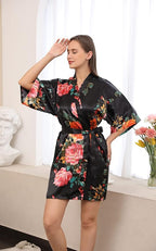 QXQTER Peony Floral Silky Satin Robe Wedding Bridal Party Bride Bridesmaid Robes for Women Dressing Gown Kimono Robe