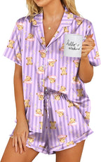 Ekouaer Womens Satin Pajamas Set Button Down 2 Piece Silk Pjs Shorts Set Ruffle Lingerie Notch Collar Sleepwear