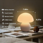 KARTOOSH Cordless Cute Mushroom Lamp with Remote Control, 9 RGB, Cordless Lamps for Tables, 3 Color Temperature, Stepless Dimmable, Timer, Memory, Unique Aesthetic Home Decor for Living Room (White)
