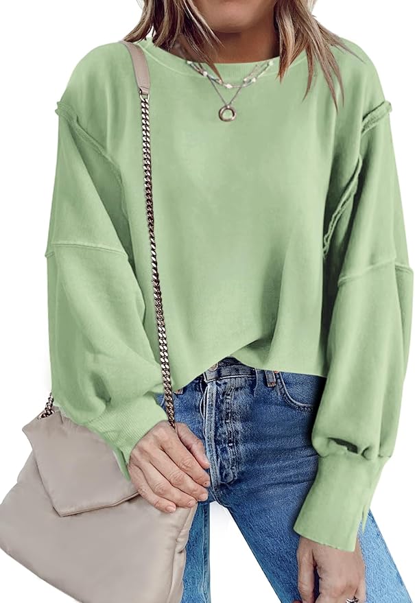 Nirovien Womens Oversized Crewneck Sweatshirt Side Slit Long Sleeve Pullover Slouchy Fit Tops