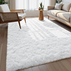Macgace Fluffy Area Rugs for Bedroom Decor Aesthetic, 5x7 White Shag Rug with Non-Slip Dots for Living Room, Fuzzy Plush Carpet Washable Rug Modern Home Decor for Kids Nursery Girls Room Office