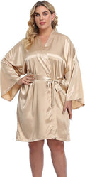 Women's Plus Size Short Silky Bathrobes Satin Kimono Robes Bride Bridesmaid Loungewear Soft Nightgown